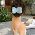 Light blue bow hair claw clip for women, large updo hair accessory for casual daily wear. - Bowknot Hair Clip(A14-73) / Blue