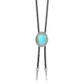 Turquoise bolo tie pendant detail showing intricate retro relief pattern and braided cord. - Ice Crack Blue