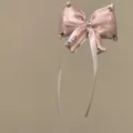 French pink satin bow headband with sparkling rhinestones and cute sweet hair accessories. - Bow Streamer Hair Clip / Pink