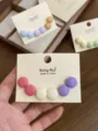 Detailed view of colorful macaron round geometric earrings, sweet minimalist design. - Round Style(GB1037) / 3 Pairs Set / Rose Purple