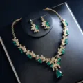 Elegante grüne Strass Halskette Ohrringe Set, Luxus Gold Braut Schmuck für Abend Party. - d605 Grün