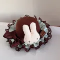 Japanese Lolita brown mini hat headwear with cute plush rabbit and lace bow accessories. - Large Rabbit Style (EA1842) / 13cm