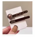 Korean leopard chocolate hair clip set side bangs clip chic elegant hairpin for women - Slender Style / 2 Pcs/Set
