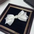 Elegant white satin polka dot bow hair clip for stylish ponytails and versatile daily wear. - Banana Clip / Length About 13cm / White Polka Dot Black Banana Clip