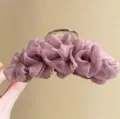 Detailed close-up of a purple mesh pleated hair claw clip, elegant and fluffy styling. - Pink Purple Mesh Hair Claw