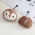 Cute plush penguin brooch detail view, soft brown doll accessory with striped hat pin badge. - Penguin Accessory (Open Back)