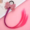 Coleta de peluca colorida para niños con lazo de purpurina y extensiones trenzadas - Rojo