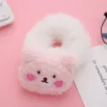 Cute plush bear hair scrunchie for sweet daily hairstyles, soft pink and white fluffy pony tail holder. - Pink Bear With White Hair Tie