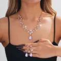 Elegante set gioielli collana orecchini sposa strass goccia oro viola per banchetto - Stile Viola (023)