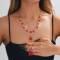 Completo Collana Orecchini Strass Goccia Rosso Sposa Gioielli Donna Accessori Festa - Stile Rosso (024)