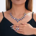 Set collana e orecchini a goccia in strass blu dorato da donna variante gioielli da festa. - Stile Blu (026)