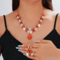 Set collana a goccia di cristallo rosso da sposa elegante gioielli da festa di matrimonio - Stile Rosso (058)