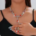 Set di gioielli da sposa con collana e orecchini in strass a goccia rossi per donne - Stile Rosso (063)