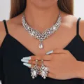 Elegante Set Collana Orecchini Goccia Strass Sposa Matrimonio Festa Gioielli Accessori - Stile Argento (065)