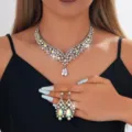 Set di gioielli con collana di orecchini a goccia in strass da sposa per banchetto donna - Stile Colore AB (066)