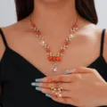 Set collana e orecchini goccia strass sposa, eleganti gioielli da festa in cristallo rosso. - Stile Rosso (066)