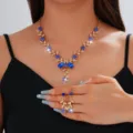 Set di gioielli con collana e orecchini in cristallo blu e strass per feste nuziali - Stile Bleu (067)