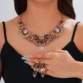 Set collana orecchini strass goccia sposa gioielli lusso festa moda accessori donna - Stile Multicolore (070)