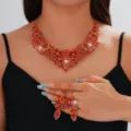 Set collana e orecchini da sposa con strass rossi, accessori di gioielleria eleganti per banchetti. - Stile Rosso (073)