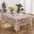 Floral embroidered lace tablecloth, elegant sheer mesh dining table cover for home decor. - Coffee Red - Coin Plum