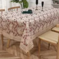 Mantel bordado de encaje nordico elegante cubierta de mesa de comedor decor floral - 100*150cm / Café Rojo