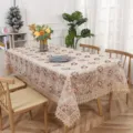 Elegant floral embroidered lace tablecloth pastoral style dining table cover for home decor - 100*150 cm / Coffee Red - Rose