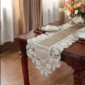 Detailed view of luxury velvet table runner with elegant lace trim, perfect for dining table decor. - 40x220cm / Coffee