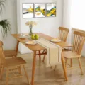 Dining table setting detail featuring a Nordic woven cotton linen fringe table runner. - 30*120cm / Plaid Yellow