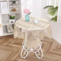 Detailed view of Nordic embroidered lace tablecloth showing exquisite gold floral patterns. - 30*45 / Style 2