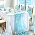 Mermaid sequin table runner and chair sashes set for birthday wedding party table decorations. - 30x180 cm / Sky Blue