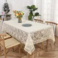 Detailed view of Nordic lace embroidered tablecloth elegant dining table cover dustproof cloth - 100*150 cm / Beige - Rose