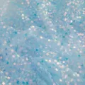 Close up of light blue 5mm iridescent sequin mesh fabric for dress apparel sewing DIY crafts. - Sky Blue