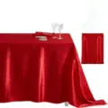 Red satin tablecloth for wedding banquet and party dining table decoration, glossy fabric. - Red