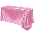 Pink satin tablecloth for rectangular tables, silky table cover for wedding and party decor. - Pink