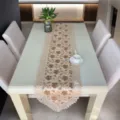 Elegant floral lace table runner for dining table coffee table decor elegant embroidery fabric - 40*90 cm / Rose + Light Coffee