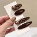 Koreanisches Leopardenmuster Schokoladenbraun Haarklammer Set elegante Seitenhaarspange - Kleine Ovale und Spitze Enden Kombi-Form