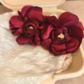 Vintage dark red camellia flower hair clip elegant fabric hair accessory for women ponytail. - Spring Clip Style