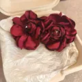 Vintage 3D red camellia fabric hair clip elegant floral hair accessory for daily wear - Claw Clip Style