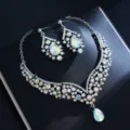 Stunning bridal crystal necklace and earrings set, luxury zircon rhinestone party jewelry for women. - d587 AB Multicolor Set