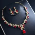 Luxus Braut Rot Kristall Halskette Ohrringe Set Für Hochzeit Party Elegantes Geschenk - d605 Rot