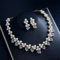 Elegantes Perlen Strass Halskette Ohrringe Set, perfekte Braut Hochzeit Schmuck. - d446 Gold