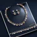 Elegantes Gold Zweig Perlen Halskette Ohrringe Armband Set Braut Hochzeit Schmuck für Damen - d374 Mehrfarbig