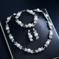 Elegantes Braut Perlen Zirkonia Halskette Armband Ohrringe Set für Hochzeit. - d336 Silber