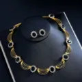 Elegantes goldfarbenes Zirkonia Halskette und Ohrringe Set für Braut und Party - d351 Schwarz