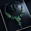 Elegantes Grün Zirkon Blume Halskette Und Ohrringe Set Für Braut Hochzeit Party - d487 Grün