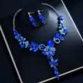 Blau Strass Blumen Halskette Ohrringe Schmuckset für Braut Hochzeit Party Abendkleid. - d487 Blau