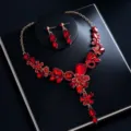 Elegantes rotes Kristall Halskette und Ohrringe Set, luxuriöser Braut Schmuck für Damen. - d487 Rot