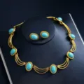 Goldene Türkis Schmuck Set Halskette Ohrringe Vintage Stil Hochzeit Party Damen 1Stk - d432 Blau
