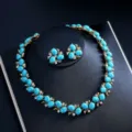 Türkis Schmuckset Halskette Ohrringe vergoldet Zirkon Hochzeit Braut Bankett Accessoires - d292 Blau