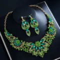Luxus grüne Strass Halskette Ohrringe Set Braut Hochzeit Party Schmuck Geschenk für Damen - d484 Grün
